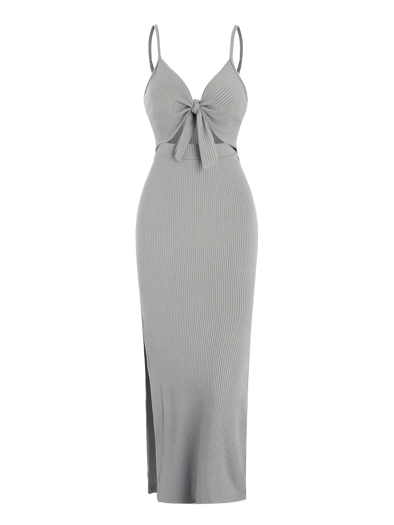 Europe and America Knit Simple Sleeveless Suspender Dress in Spring and Summer, Leaking Back and Sexy Long Skirt with Neck.
