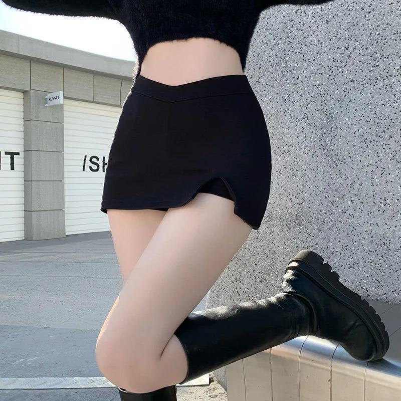 Black Split Mini Skirts Women Summer Sexy Club High Waist Slit Skirt Streetwear Korean Party Fashion Irregular Slim a Line Skirt