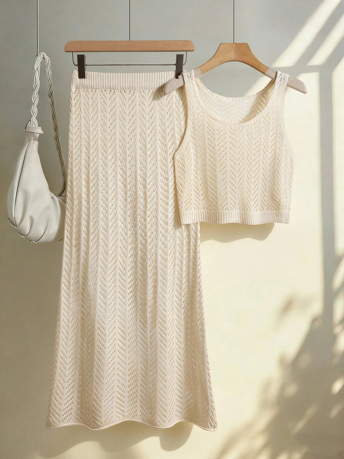 2026 Summer Women'S Crochet Knit Hollow Out Matching Set Sleeveless Crop Top Long Midi Skirt Chic Vacation Resort 2 Piece Outfit