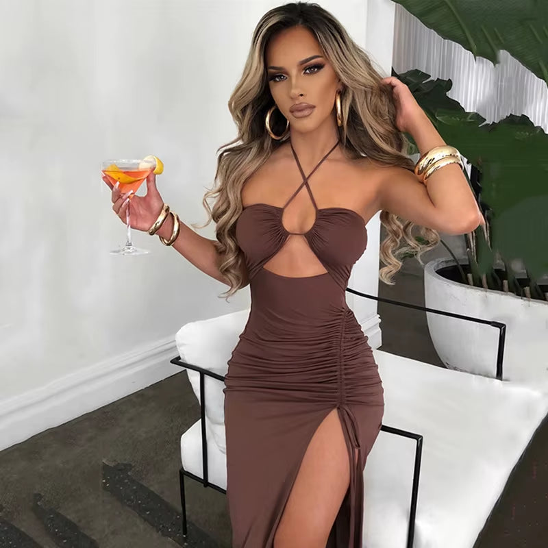 Sleeveless Sexy Female Midi Backless Dresses Slim Night Club Party Women'S Dress Bodycon Vestidos Elegantes Para Mujer