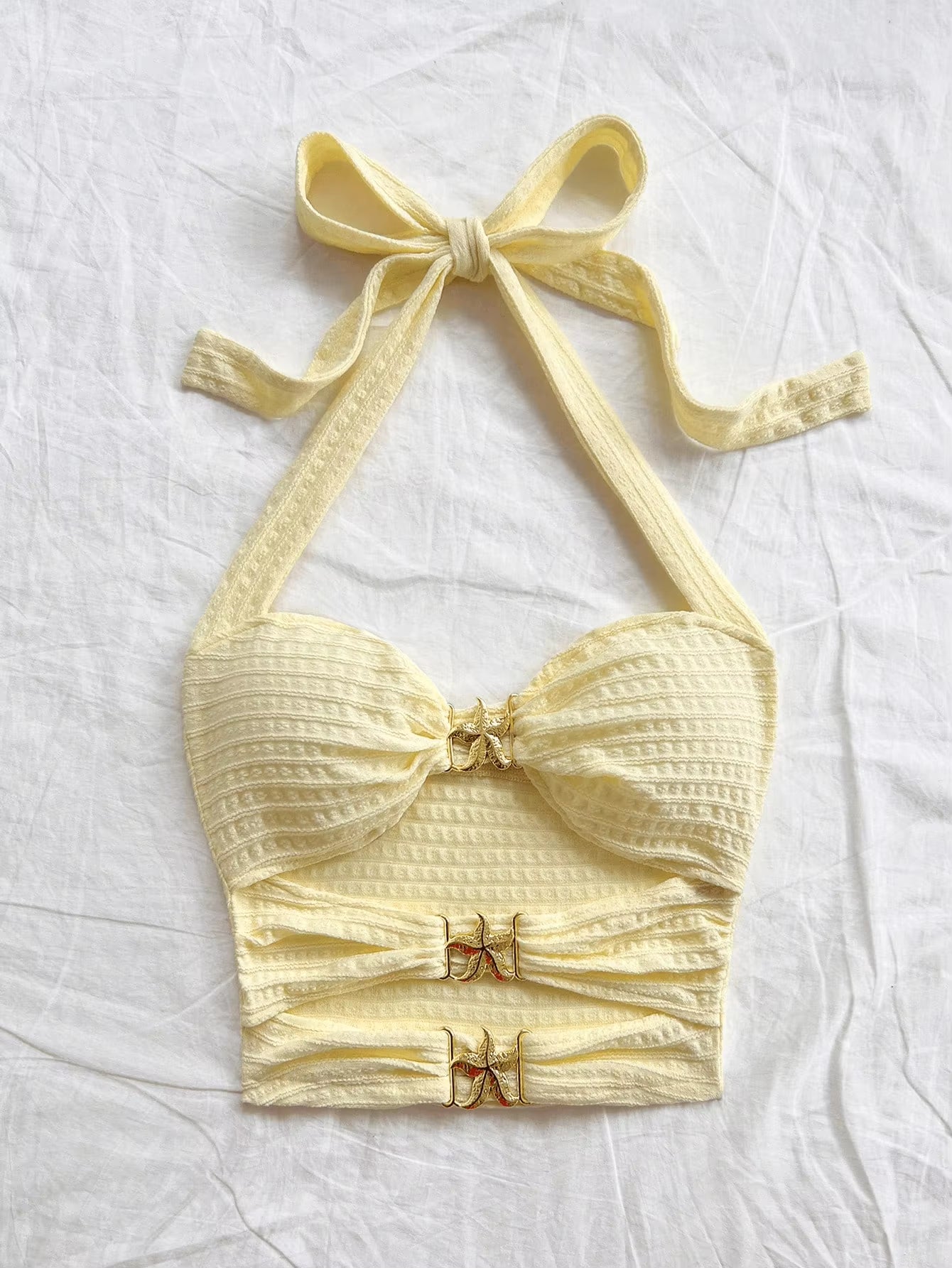 Pure Desire Style, Hollowed-Out Five-Pointed Star Inlaid Design, Slimming, Versatile Halter Top for Summer