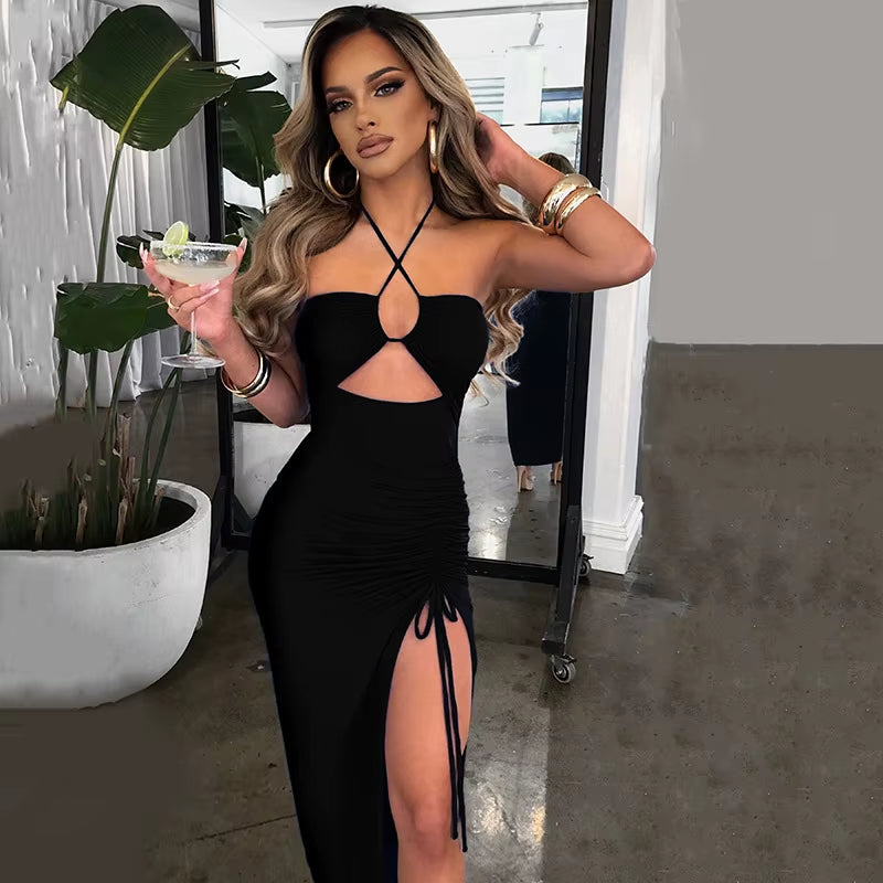 Sleeveless Sexy Female Midi Backless Dresses Slim Night Club Party Women'S Dress Bodycon Vestidos Elegantes Para Mujer