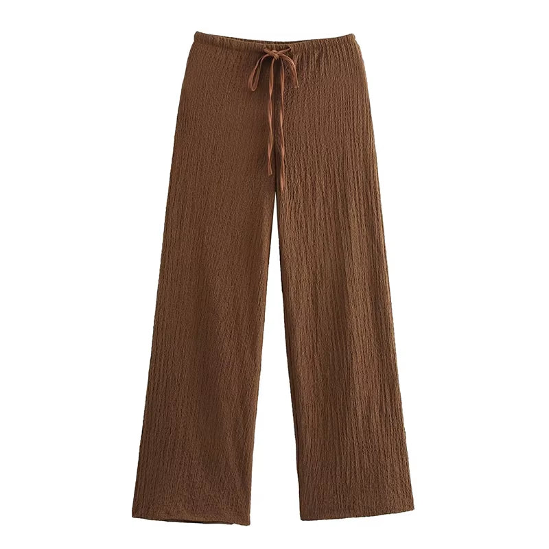 Women Fashion 2 Piece Set Solid Single Breasted Tank Tops & Vintage High Elastic Waist Pants Female Chic Pants Suit