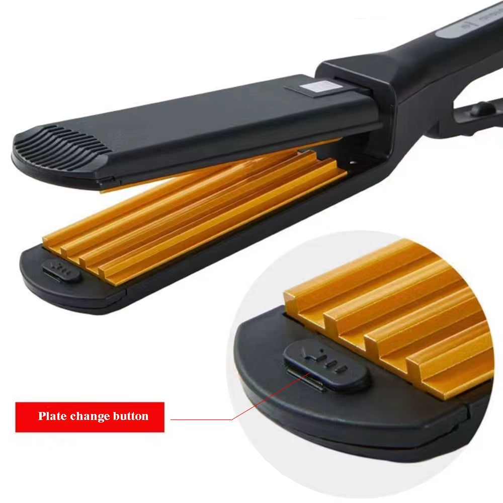 Professional Ceramic Corrugated Iron Electric Curling Crimped Wide Plates Beauty Hair Iron for Hair Wave Corrugation Flat Irons