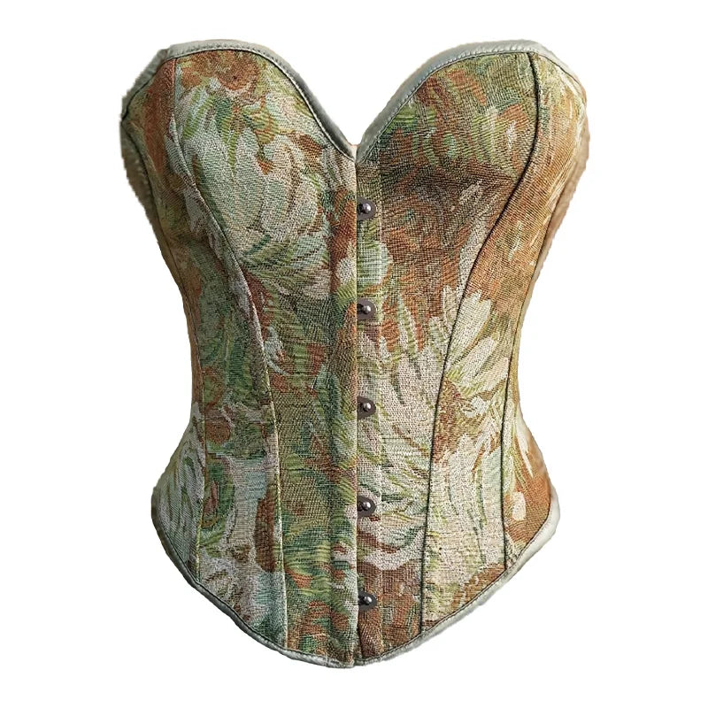Short Tube Top Women'S Corset Monet Oil Painting Style Hot Girl Bone Overbust Corset Tummy Control Push up Breast Shaper