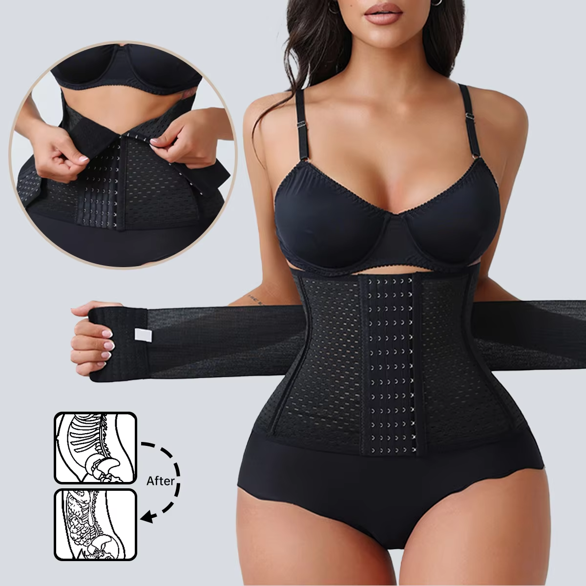 Adjustable Double-Belt Neoprene Waist Trainer with Zipper – Tummy Control & Back Support