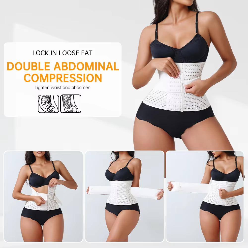 Adjustable Double-Belt Neoprene Waist Trainer with Zipper – Tummy Control & Back Support