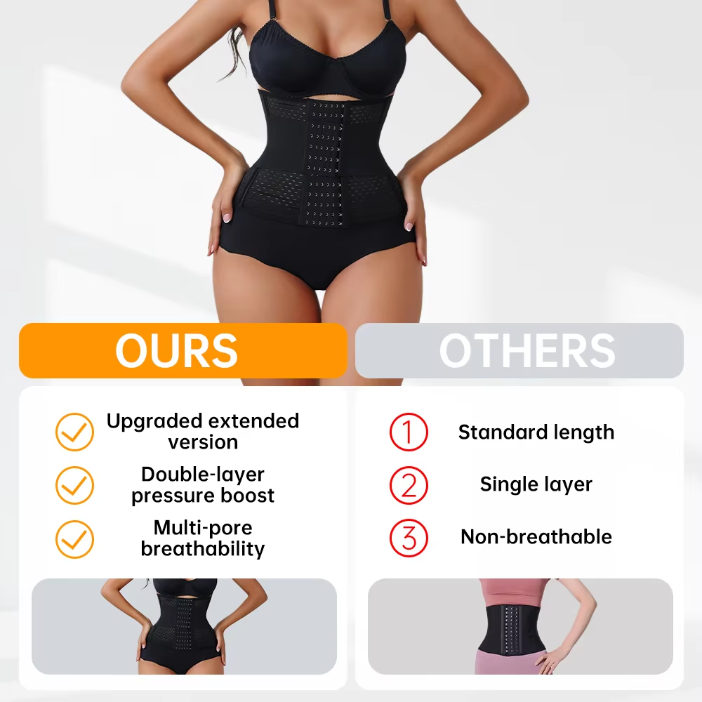 Adjustable Double-Belt Neoprene Waist Trainer with Zipper – Tummy Control & Back Support