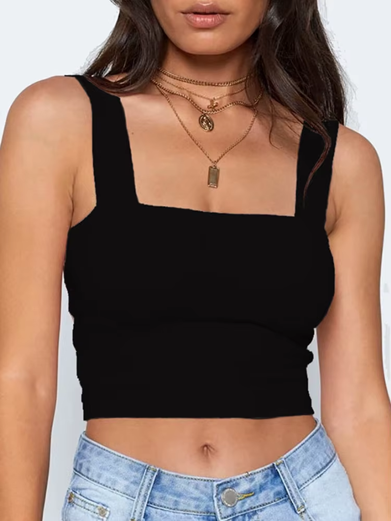 Women’s Square Neck Sleeveless Backless Crop Tank Top