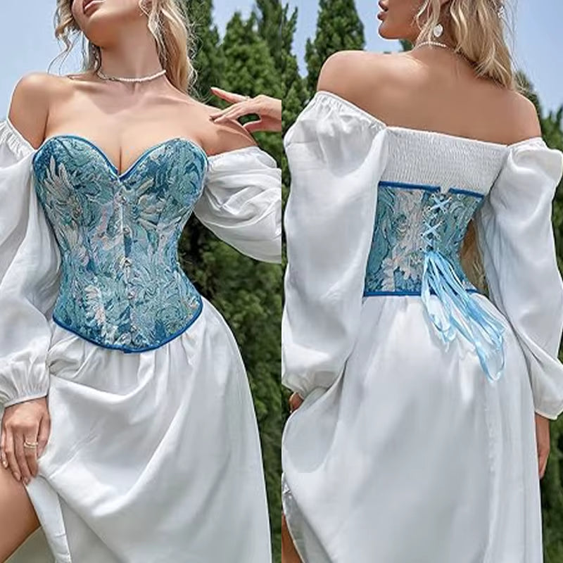 Short Tube Top Women'S Corset Monet Oil Painting Style Hot Girl Bone Overbust Corset Tummy Control Push up Breast Shaper