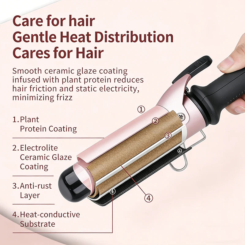 KM-1717 Electric Curling Iron for Women Temperature Control Ceramic Hair Protecting Curler Home Use Styling Tool