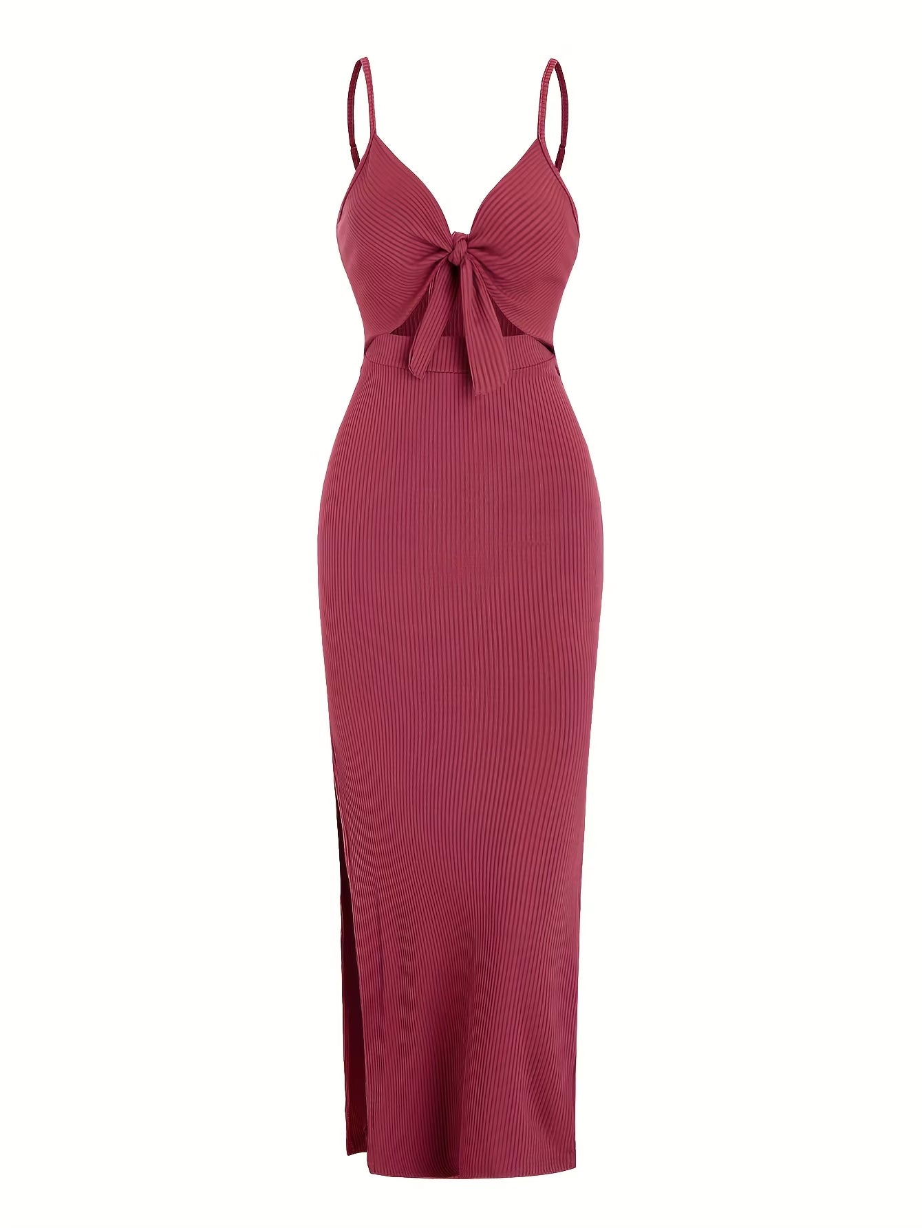 Europe and America Knit Simple Sleeveless Suspender Dress in Spring and Summer, Leaking Back and Sexy Long Skirt with Neck.