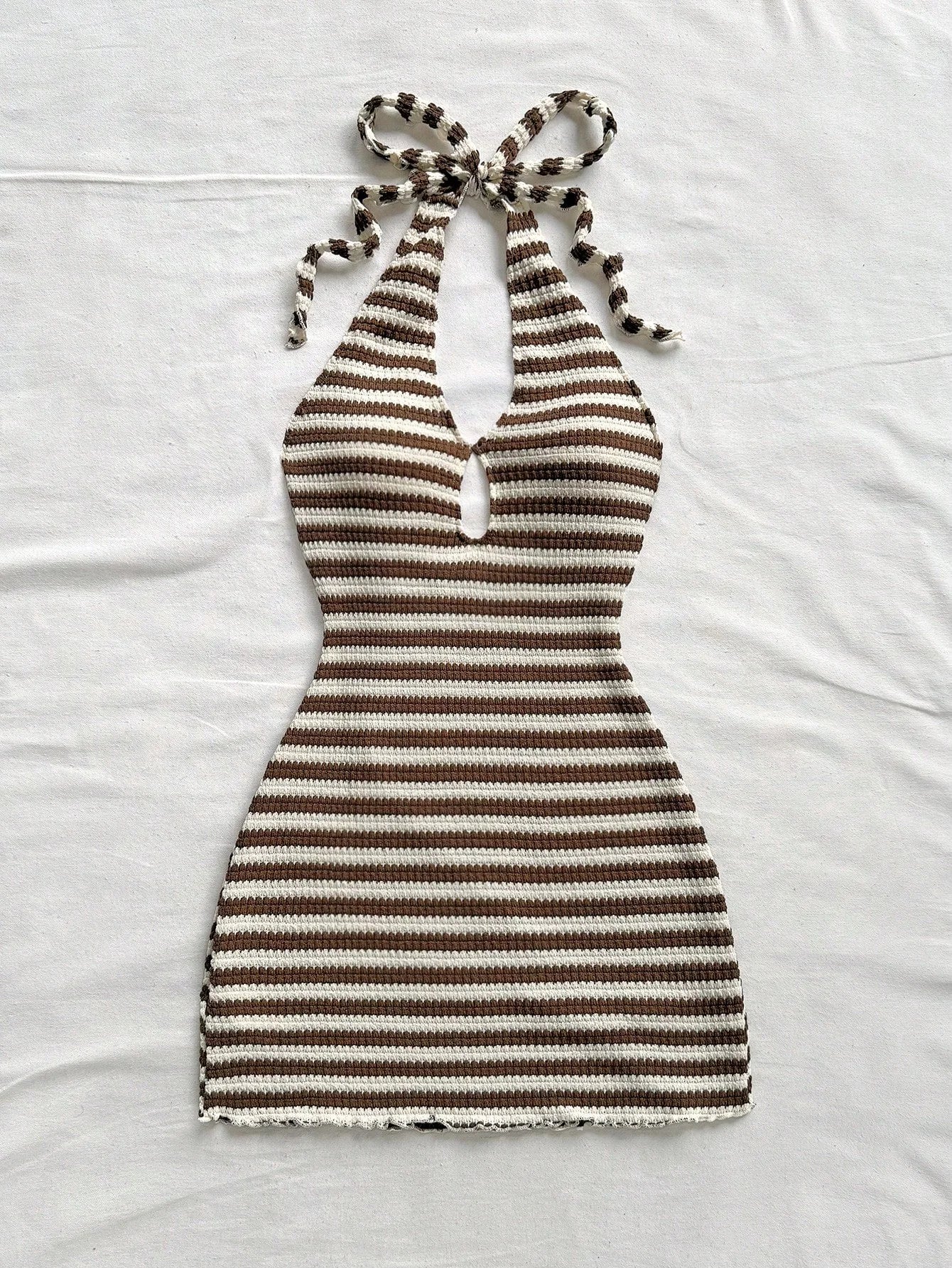 Ladies' Casual Yellow Striped Neck Hanging Holiday Dress, Beach Wedding Guests, Graduation Ceremony, Brunch, St. Patrick'S Day,