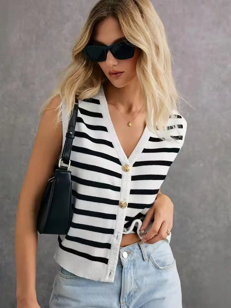 Women'S Casual Striped Sleeveless Cardigan for Spring/Summer, a Stylish and Effortless Must-Have