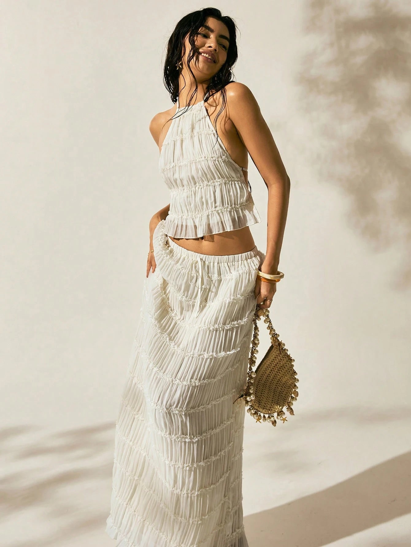 Easelle New Arrival Summer Women'S Bohemian Style Vacation Outfit Women Two Pieces Outfits for Daily Wear Expose the Waist