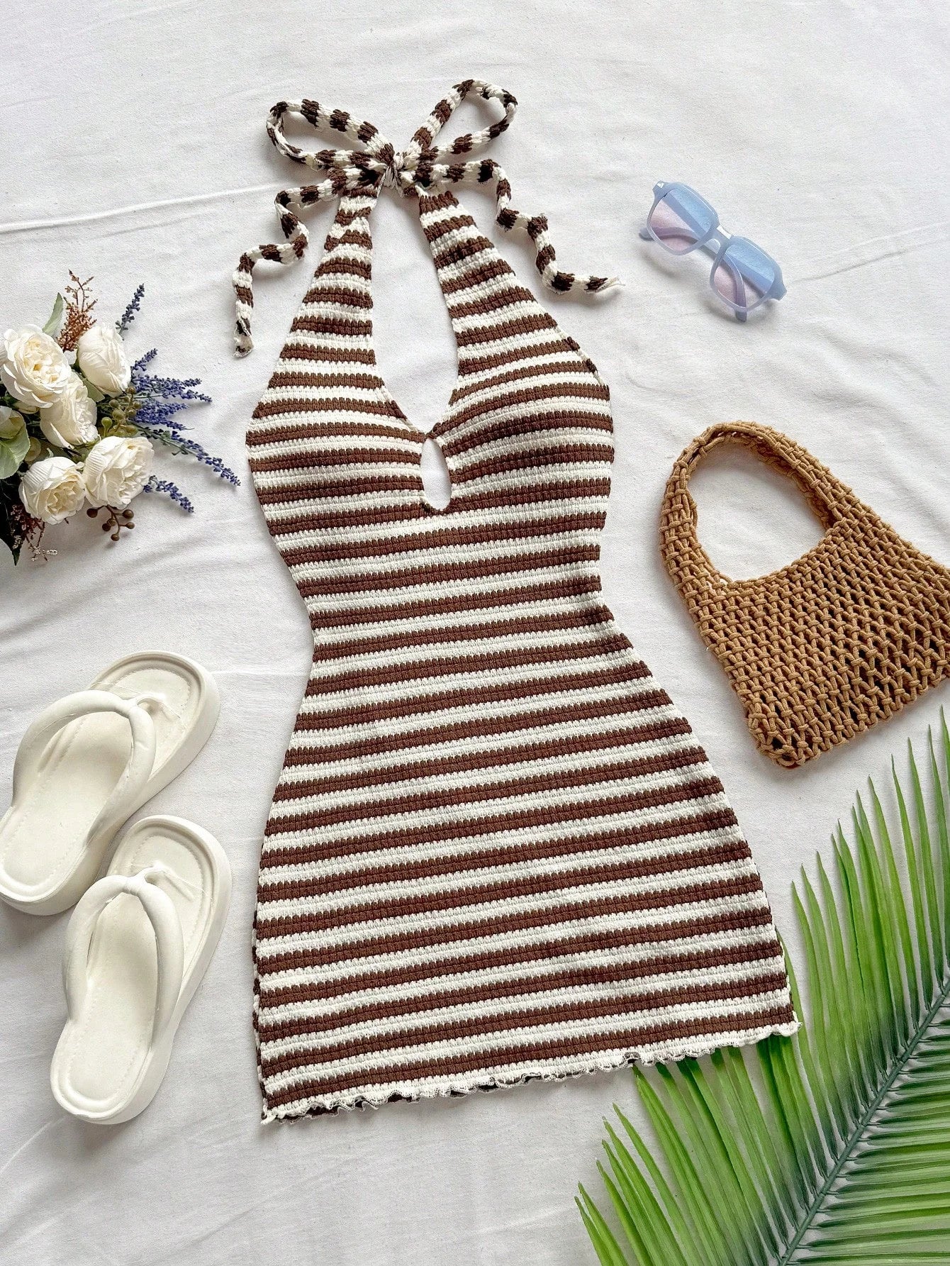 Ladies' Casual Yellow Striped Neck Hanging Holiday Dress, Beach Wedding Guests, Graduation Ceremony, Brunch, St. Patrick'S Day,