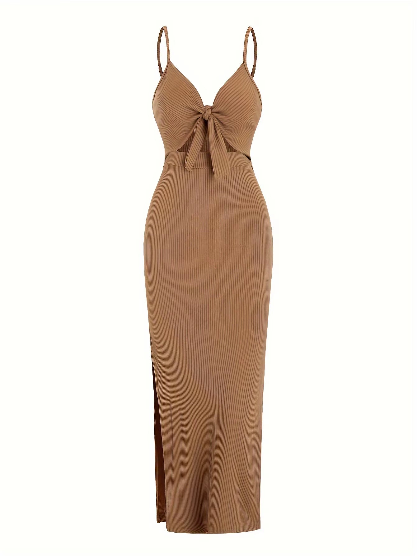 Europe and America Knit Simple Sleeveless Suspender Dress in Spring and Summer, Leaking Back and Sexy Long Skirt with Neck.