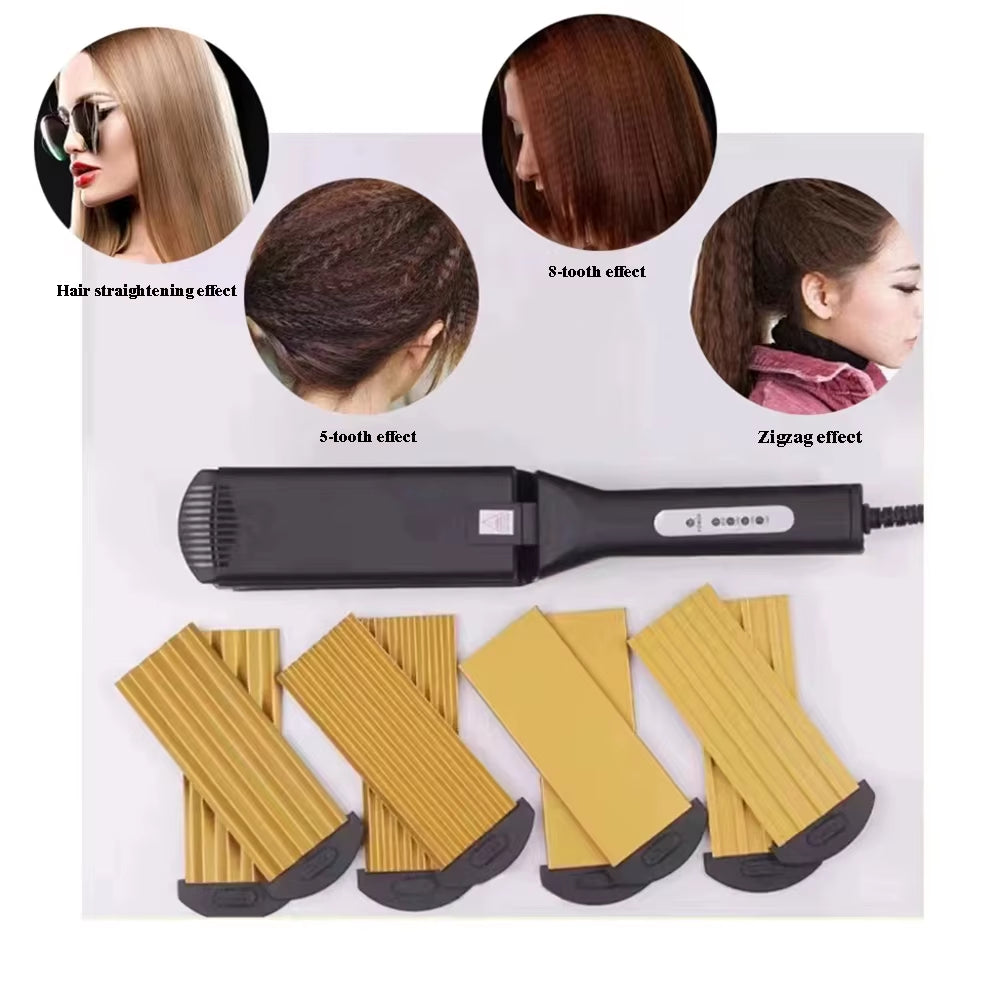 Professional Ceramic Corrugated Iron Electric Curling Crimped Wide Plates Beauty Hair Iron for Hair Wave Corrugation Flat Irons