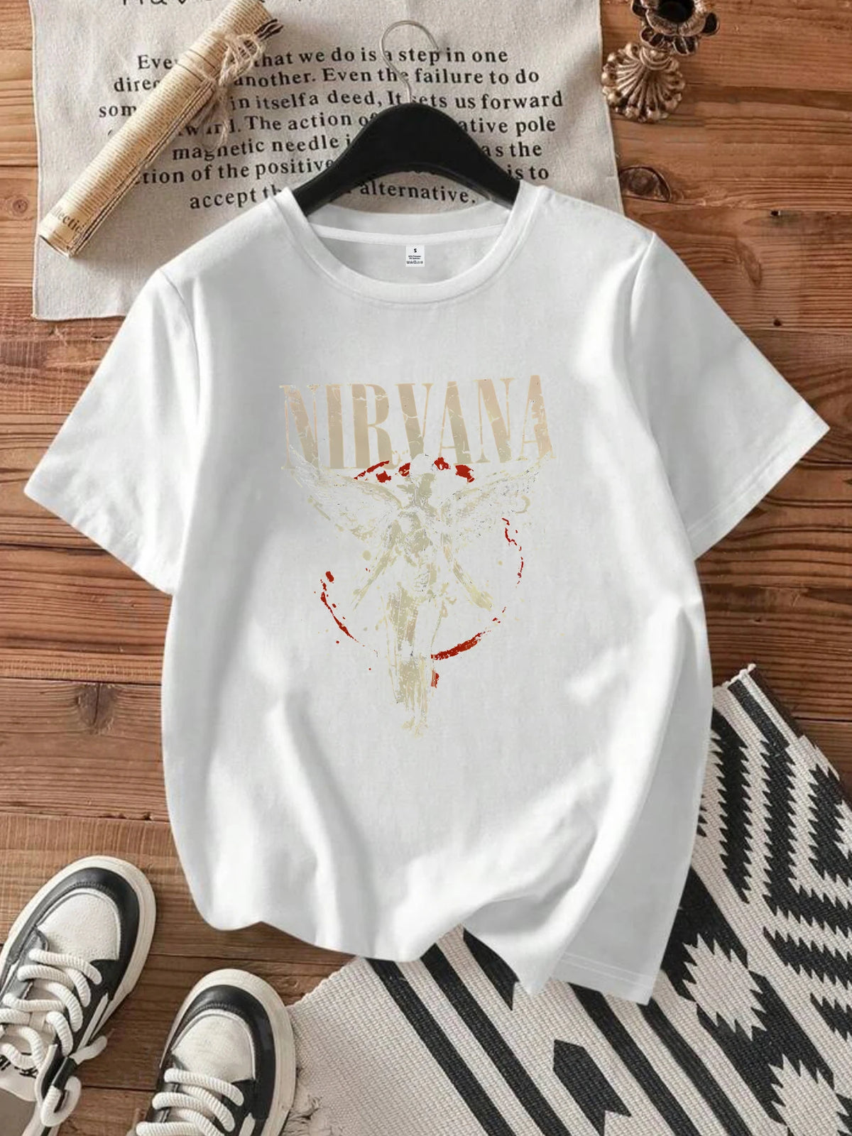【0933】 Letters and Angels round Neck Women'S T-Shirt Short Sleeves Fashion Printed Half-Sleeve Top Elastic T-Shirt