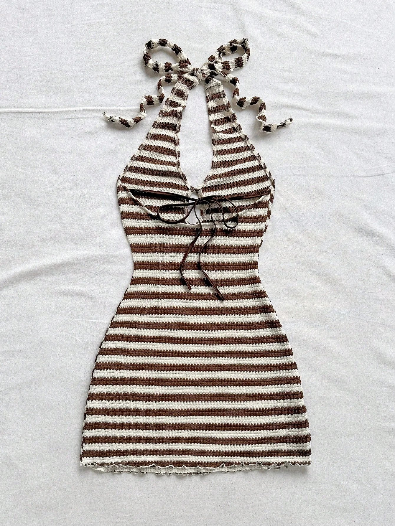Ladies' Casual Yellow Striped Neck Hanging Holiday Dress, Beach Wedding Guests, Graduation Ceremony, Brunch, St. Patrick'S Day,