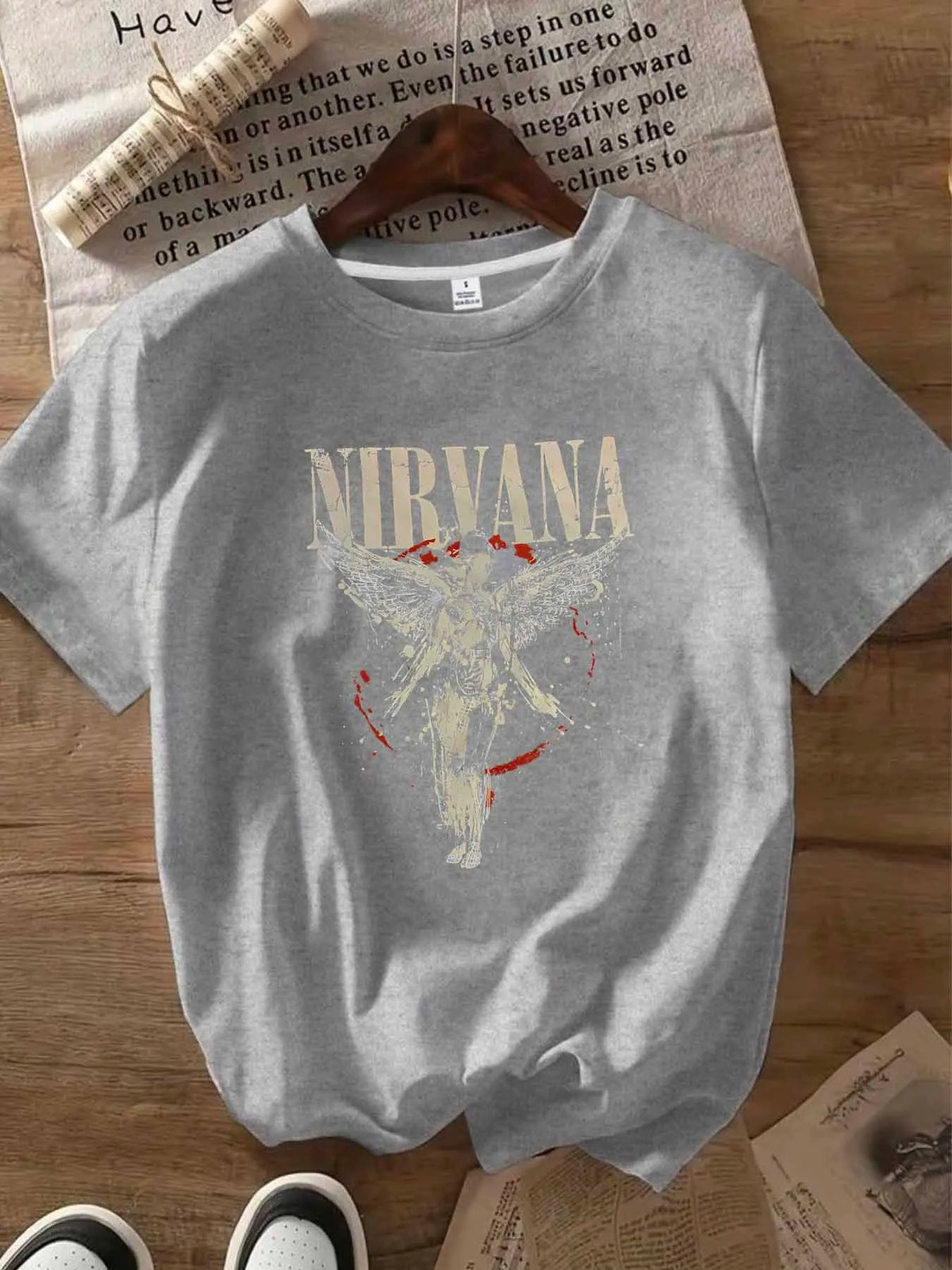 【0933】 Letters and Angels round Neck Women'S T-Shirt Short Sleeves Fashion Printed Half-Sleeve Top Elastic T-Shirt