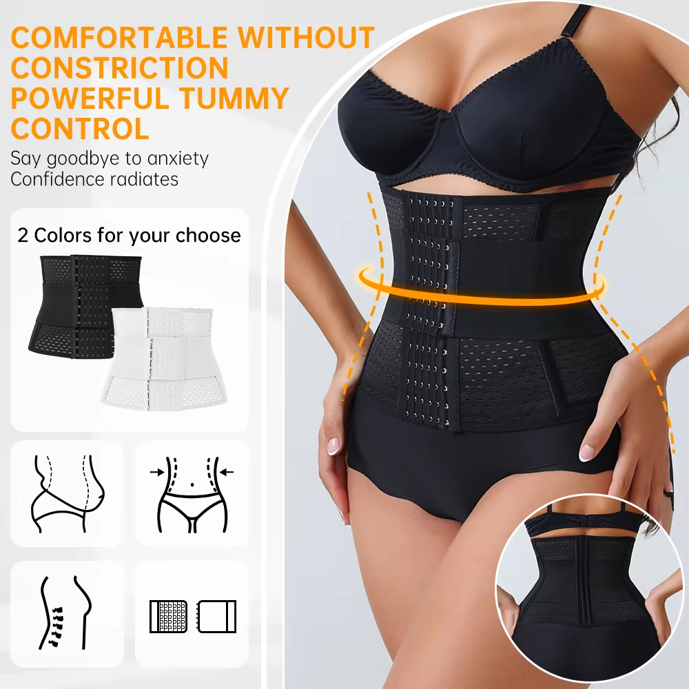 Adjustable Double-Belt Neoprene Waist Trainer with Zipper – Tummy Control & Back Support