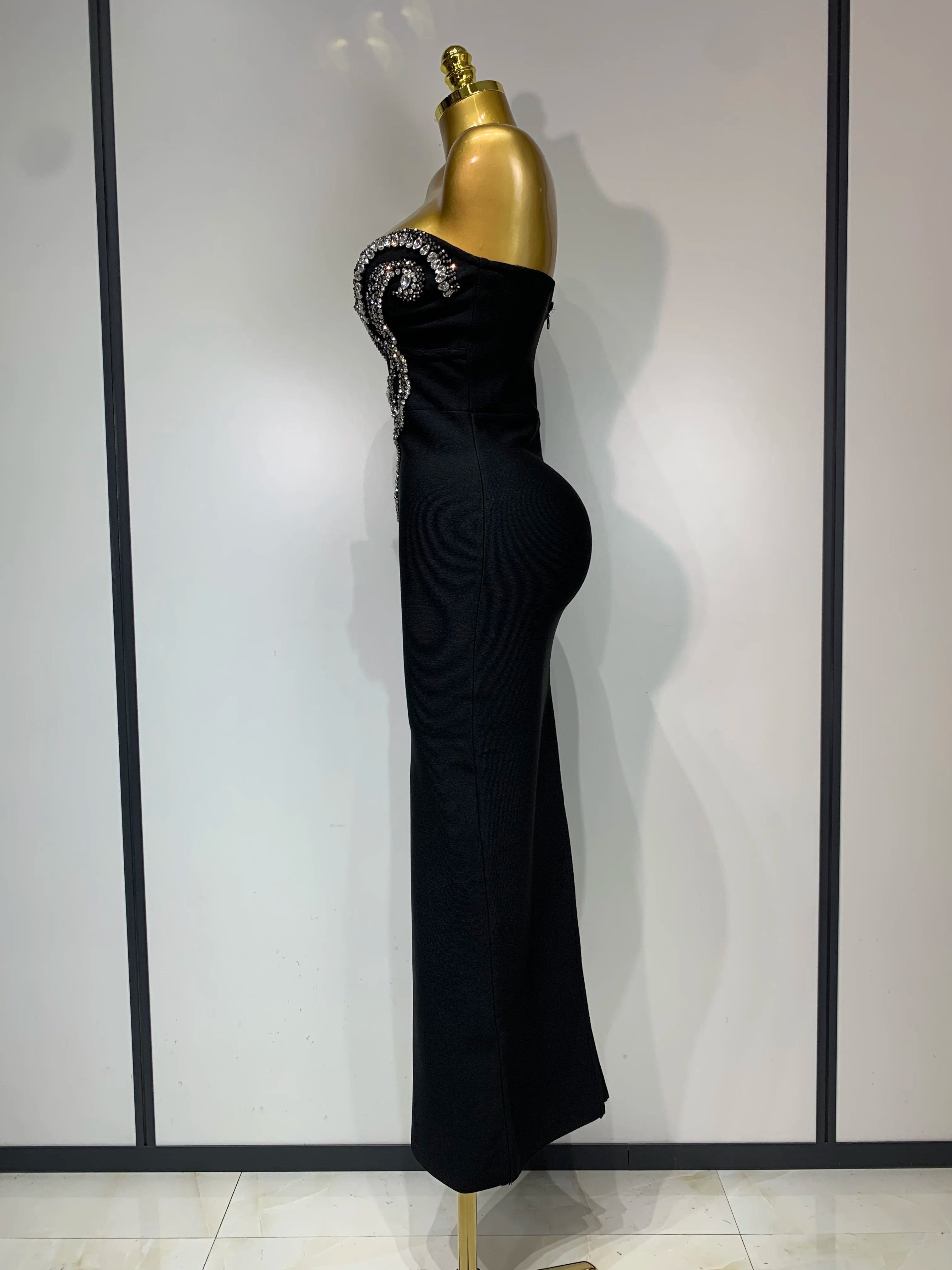 Celebrity Elegant Beading Strapless Bodycon Bandage Dress Women Fancy Club Party Luxury Diamonds Evening Party Birthday Dresses