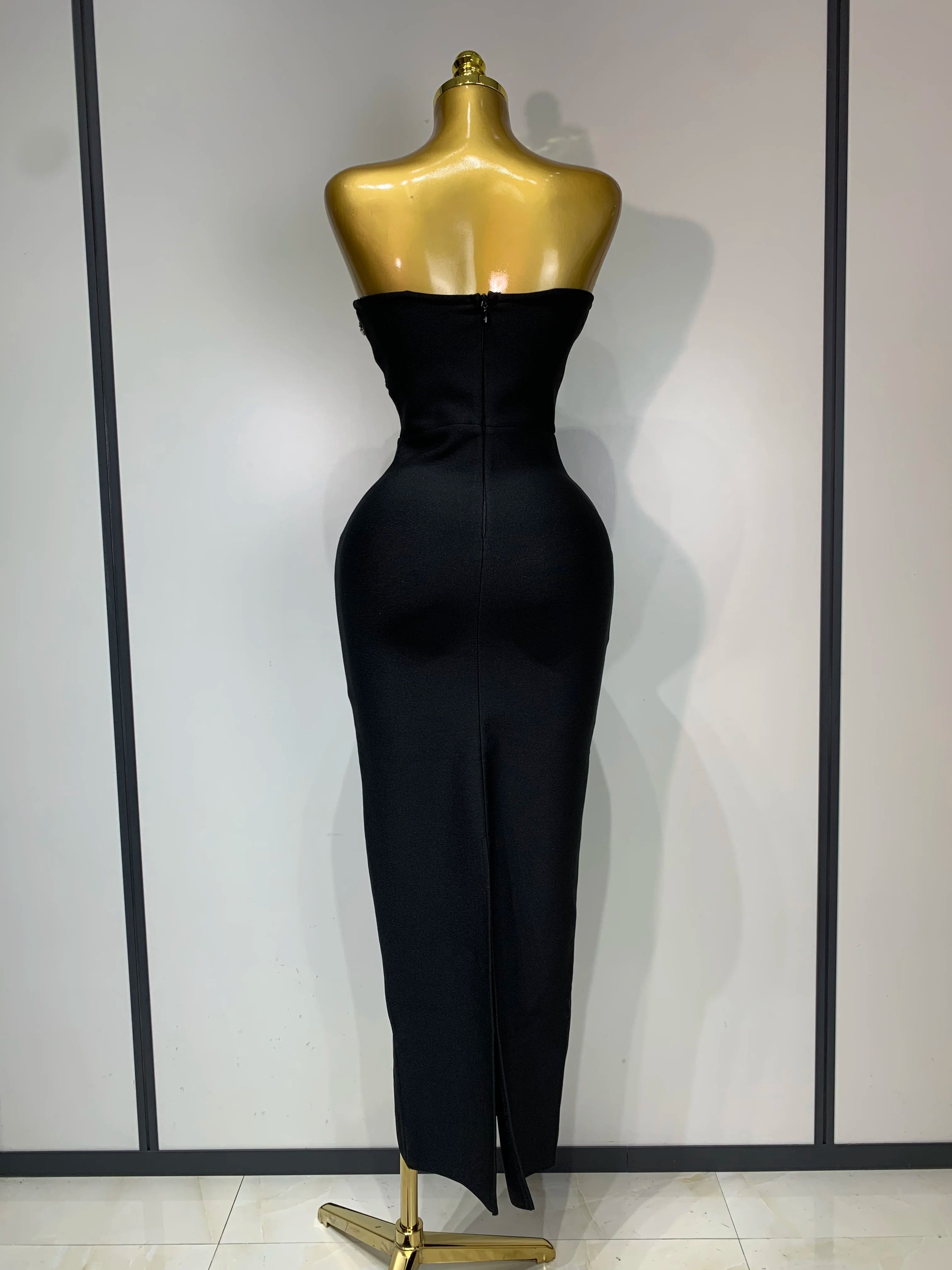 Celebrity Elegant Beading Strapless Bodycon Bandage Dress Women Fancy Club Party Luxury Diamonds Evening Party Birthday Dresses