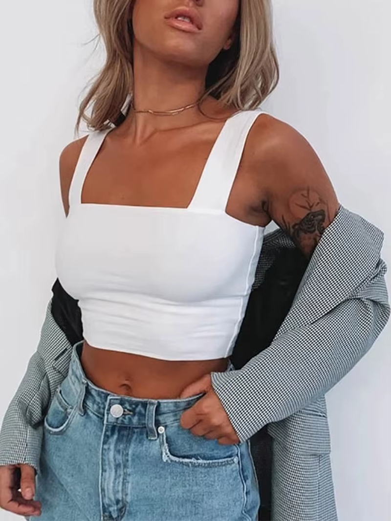 Women’s Square Neck Sleeveless Backless Crop Tank Top