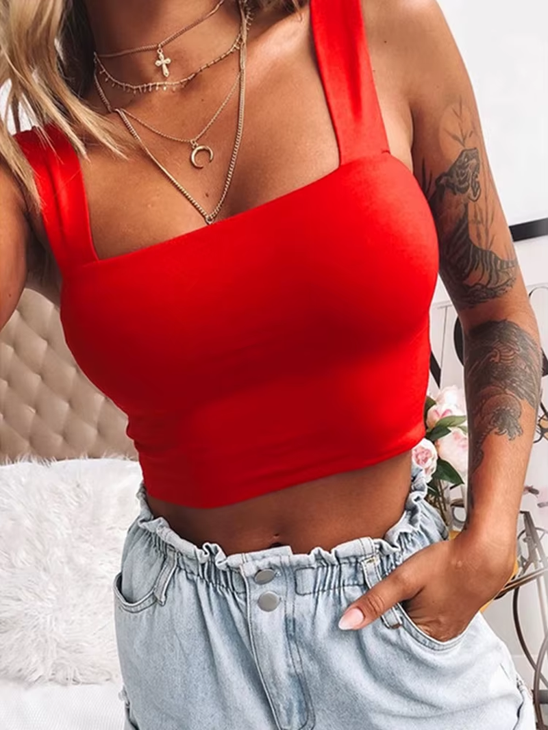 Women’s Square Neck Sleeveless Backless Crop Tank Top