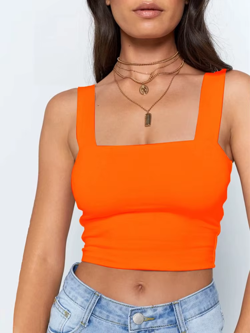 Women’s Square Neck Sleeveless Backless Crop Tank Top