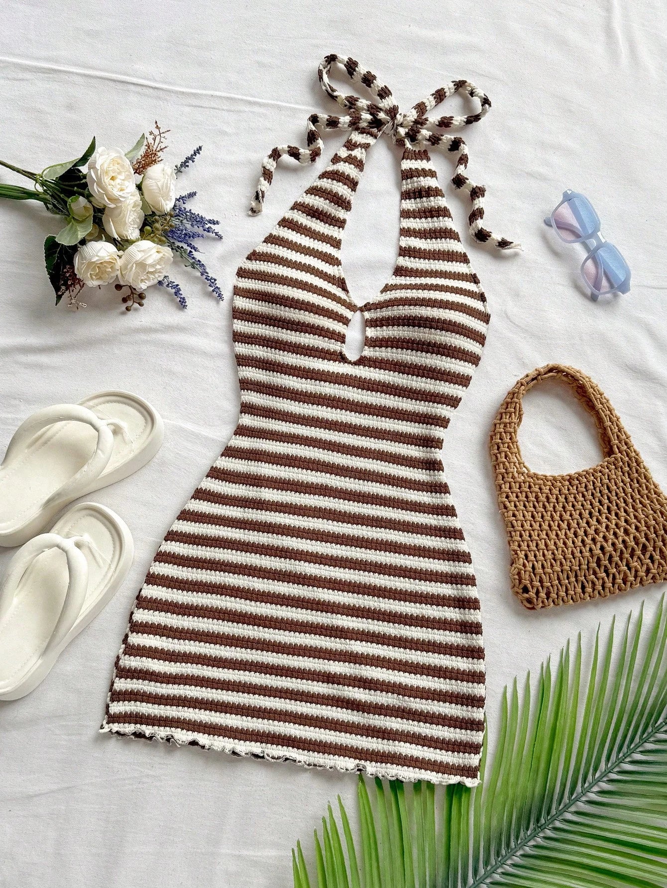 Ladies' Casual Yellow Striped Neck Hanging Holiday Dress, Beach Wedding Guests, Graduation Ceremony, Brunch, St. Patrick'S Day,