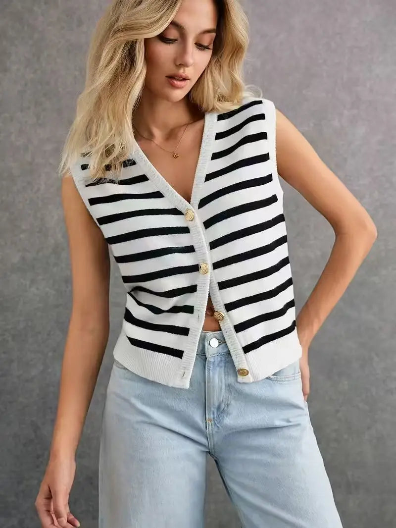 Women'S Casual Striped Sleeveless Cardigan for Spring/Summer, a Stylish and Effortless Must-Have