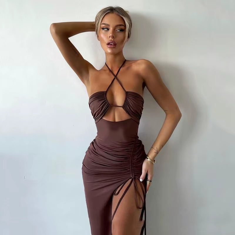 Sleeveless Sexy Female Midi Backless Dresses Slim Night Club Party Women'S Dress Bodycon Vestidos Elegantes Para Mujer