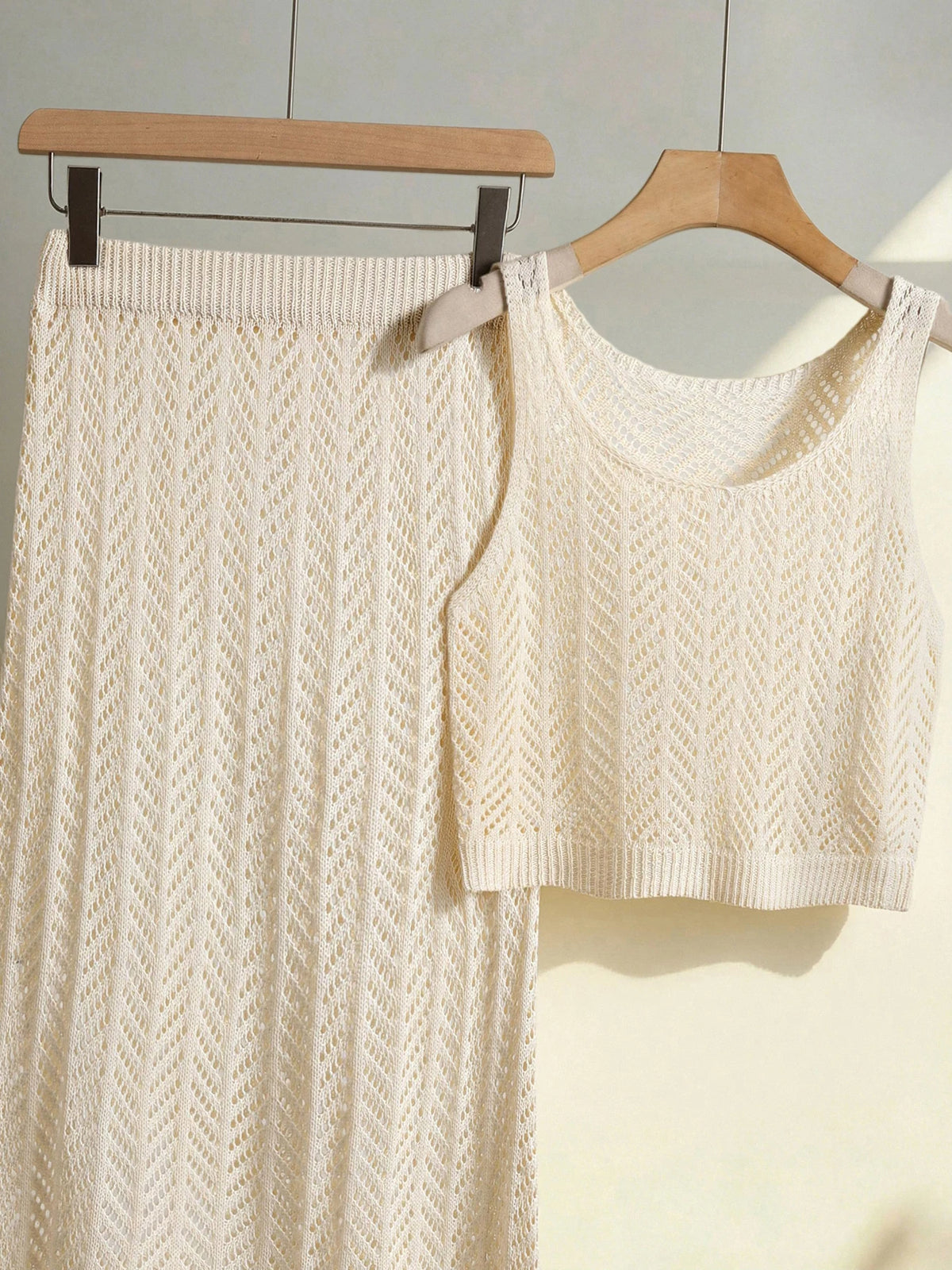 2026 Summer Women'S Crochet Knit Hollow Out Matching Set Sleeveless Crop Top Long Midi Skirt Chic Vacation Resort 2 Piece Outfit
